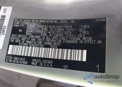 2010 Toyota Tundra Grade 4.6L V8 from USA, damaged, VIN 5TFCM5F16AX001158